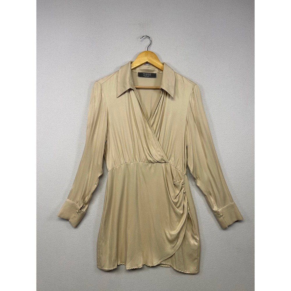 Chic Party Primark Womens 8 Champagne Gold Satin Wrap Ruched Mini Dress